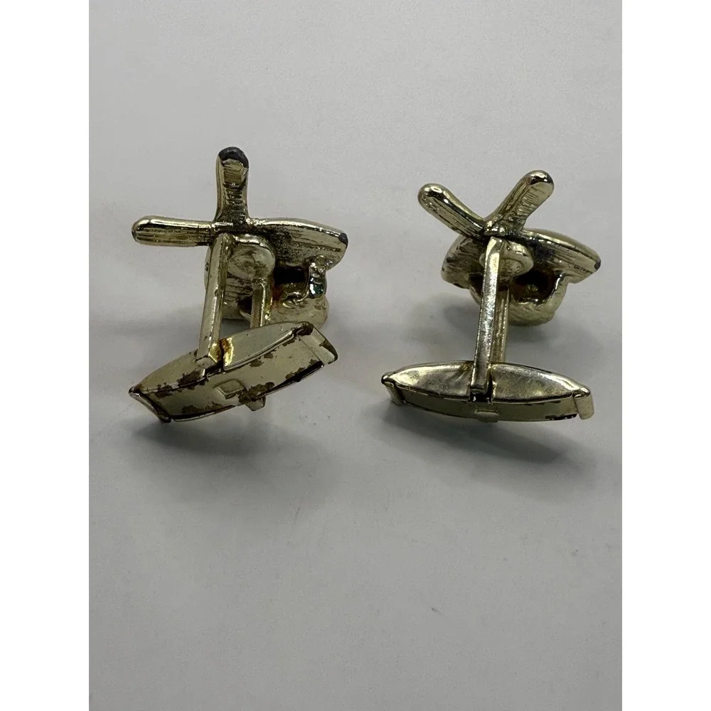 Vintage Bowling Cufflinks Gold Tone Bowling Pins with Black Ball Novelty Jewelry